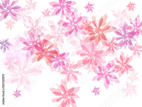 Pink sakura blossom falling parts. Peach flolwer petals natural decor.