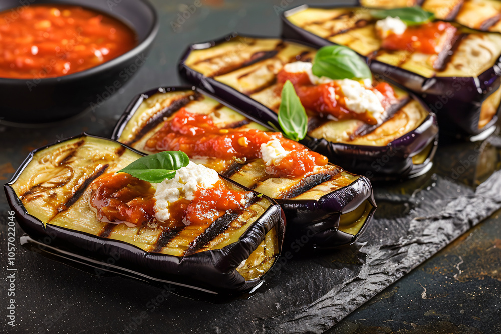 eggplant rollatini with ricotta filling, fresh tomato sauce
