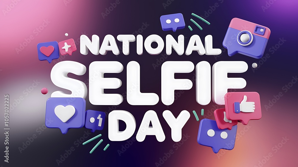 3D Render of National Selfie Day with Social Media Icons 3D Render of National Selfie Day with Social Media Icons