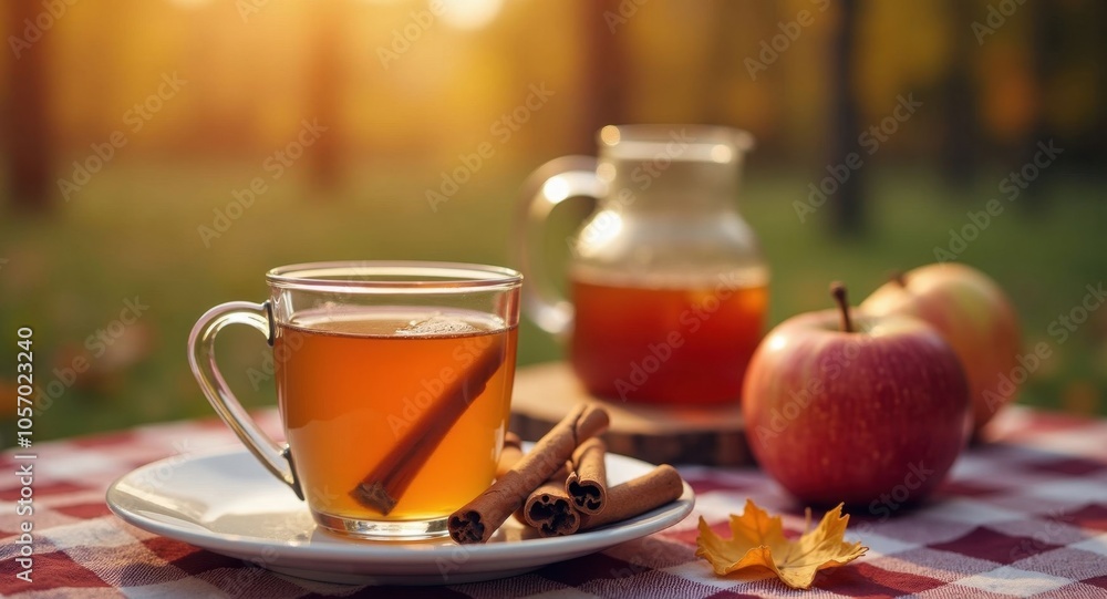 A warm apple cider with cinnamon sticks and cloves A warm apple cider with cinnamon sticks and cloves
