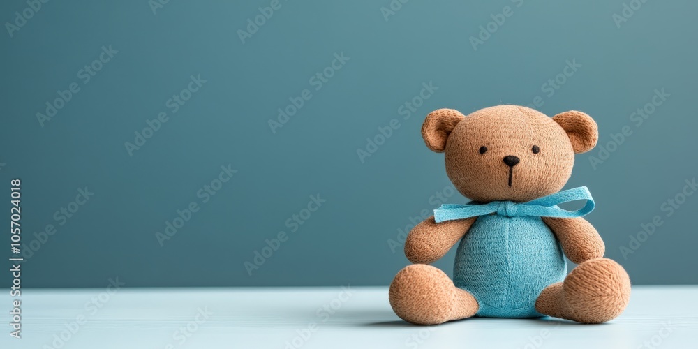 Sad Teddy Bear Sitting on Blue Background Childhood Toy Plush Soft Comfort Nostalgi Sad Teddy Bear Sitting on Blue Background Childhood Toy Plush Soft Comfort Nostalgi