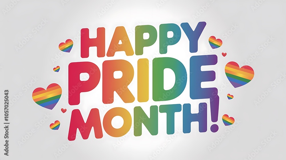 Rainbow Text and Hearts Saying Happy Pride Month Rainbow Text and Hearts Saying Happy Pride Month