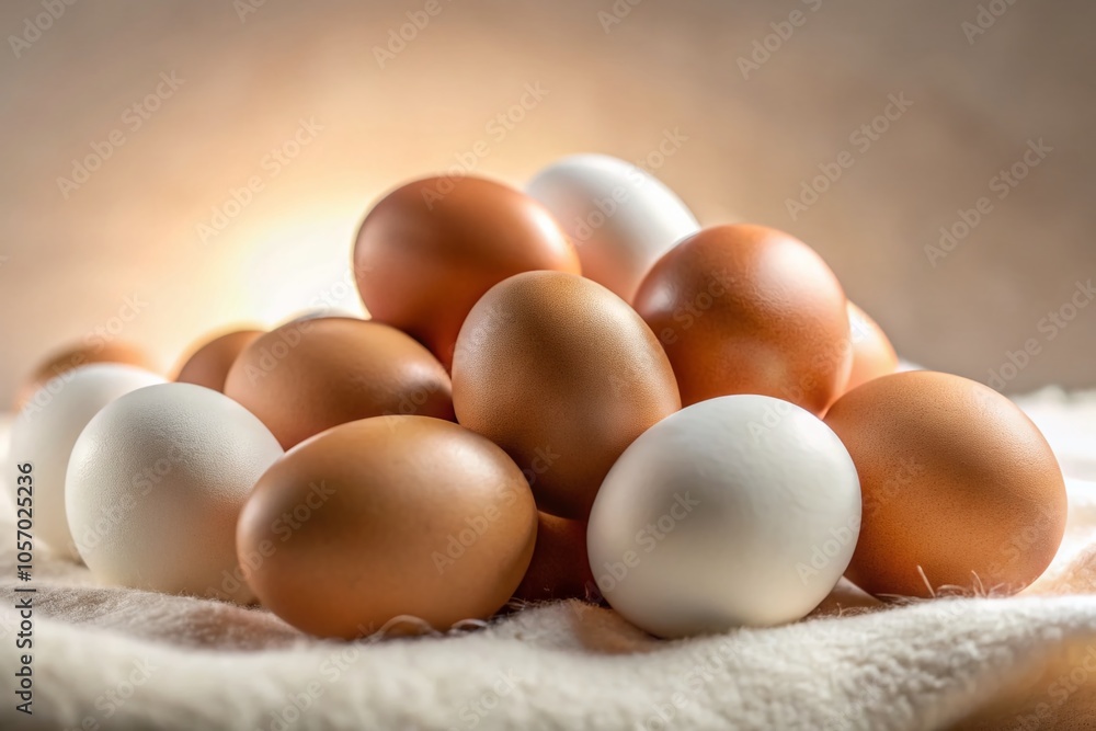 Close-Up Silhouette of Brown and White Chicken Eggs in Natural Light for Unique Culinary and Farm Imagery