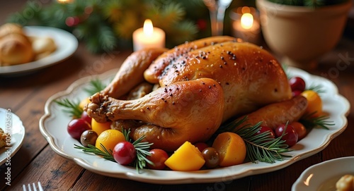 A platter of roasted chicken with seasonal vegetables