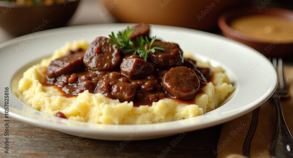 A rich beef bourguignon with mashed potatoes A rich beef bourguignon with mashed potatoes
