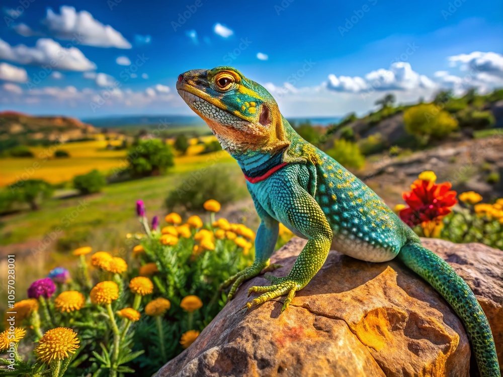 Obraz premium Collared Lizard in the Wild - Vibrant Oklahoma Wildlife Photography