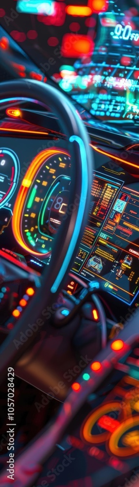 Craft a close-up illustration of an electric cars dashboard Craft a close-up illustration of an electric cars dashboard