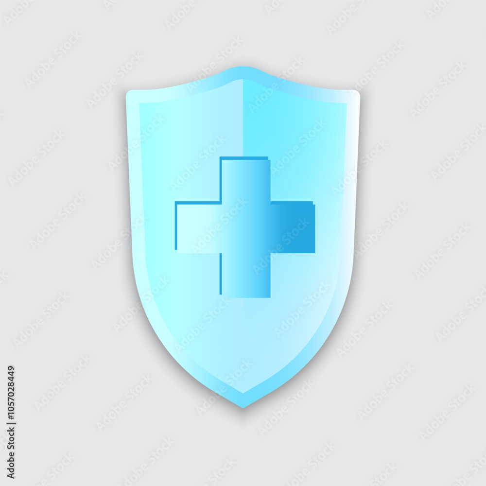 Obraz premium Medical shield icon. Health protection vector. Cross safety symbol. Blue security emblem.