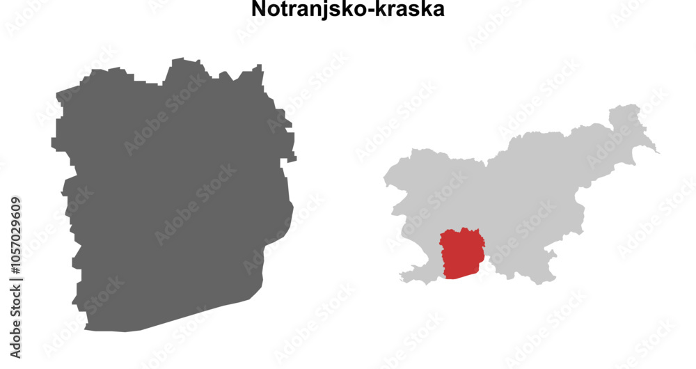 Notranjsko-kraska region blank outline map set Notranjsko-kraska region blank outline map set