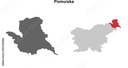 Pomurska region blank outline map set photo