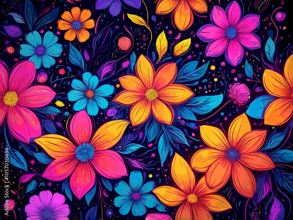 Fototapeta premium abstract pop art glow neon Multicolored floral abstract background