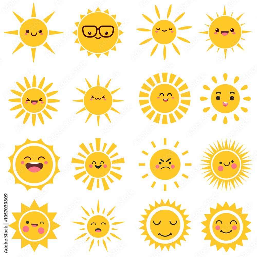 Funny sun icon vector set. Smiling sun illustration sign collection. Sun symbol or logo. Funny sun icon vector set. Smiling sun illustration sign collection. Sun symbol or logo.
