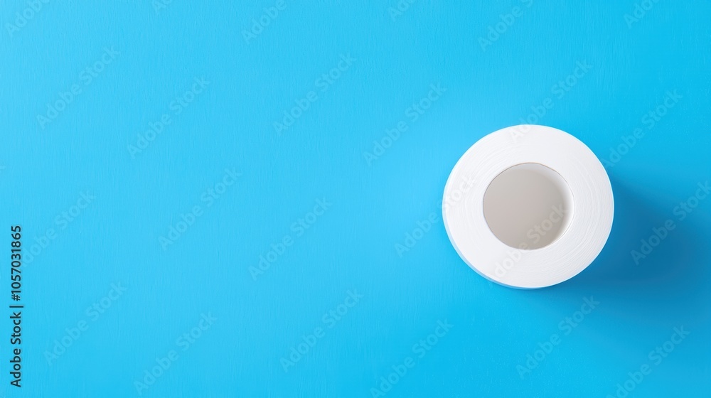 Unrolled toilet paper roll on bright blue background, minimalist hygiene concept, clean and simple composition Unrolled toilet paper roll on bright blue background, minimalist hygiene concept, clean and simple composition