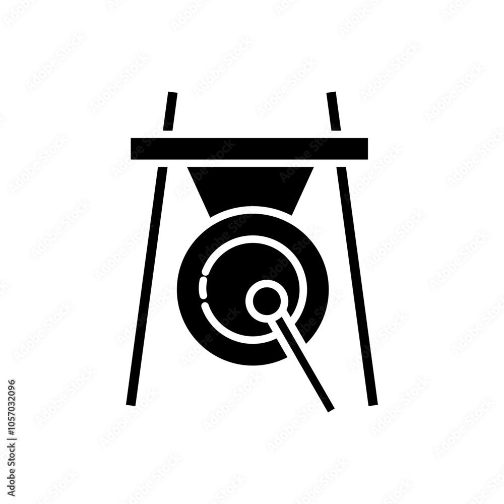 Gong icon flat line symbol set.