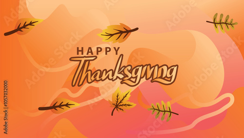  Abstract Thanksgiving Banner with Orange Background and Autumn Leaves. web page size template vector illustration
