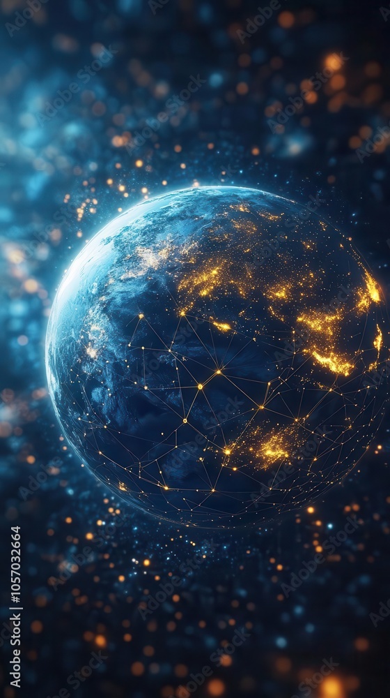 planet earth enveloped in a complex network grid symbolizing the connection between space technology and the internet showcasing the globe in a modern digital context against a cosmic backdrop planet earth enveloped in a complex network grid symbolizing the connection between space technology and the internet showcasing the globe in a modern digital context against a cosmic backdrop