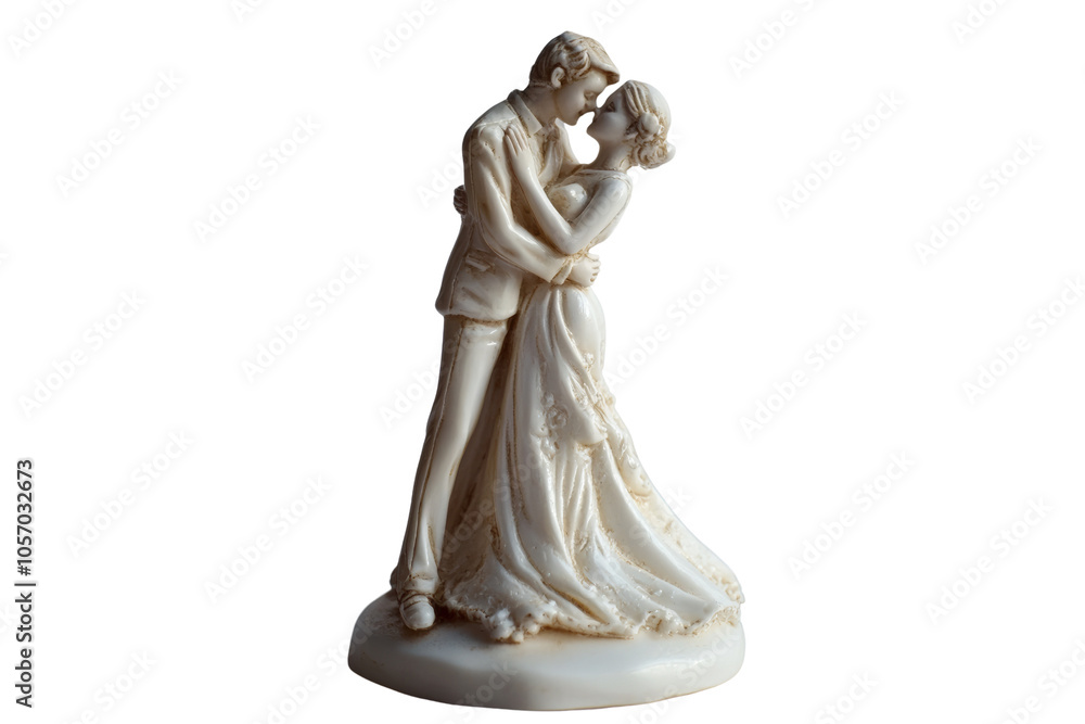 Naklejka premium Elegant porcelain figurine of a couple dancing, embodying love and romance, perfect for wedding decorations.