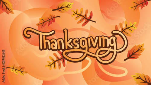 Happy Thanksgiving Banner with Fluid Orange Background and Falling Leaves . web page size template vector illustration
