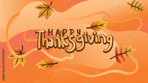  Thanksgiving Celebration Banner with Flowing Orange Background and Leaves. web page size template vector illustration