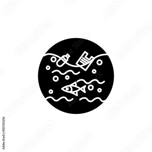 Ocean pollution icon flat line symbol set.