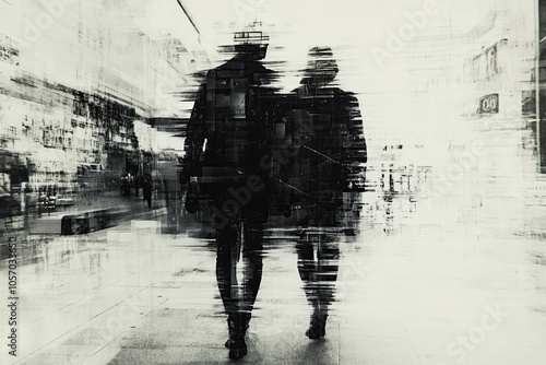 Couple in the city, digital illustration in acrylic painting style