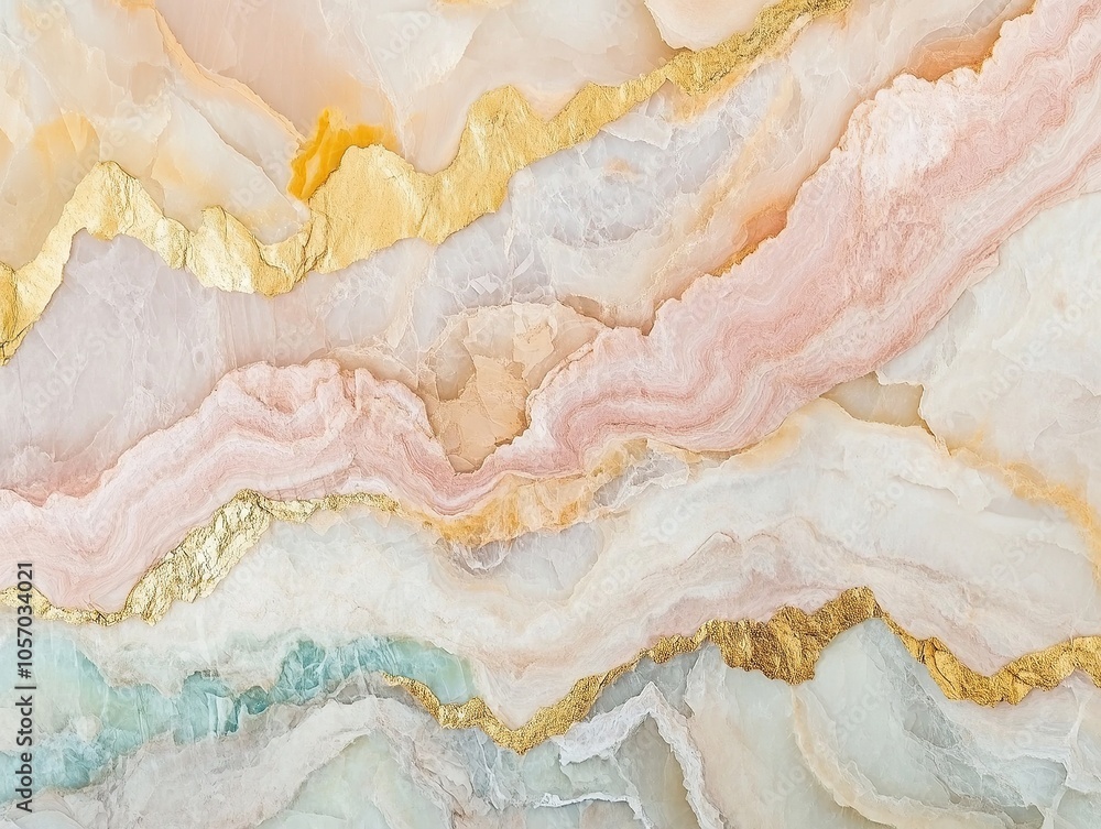Fototapeta premium Rose Quartz and Gold Marble Pattern in Pastel Hues.