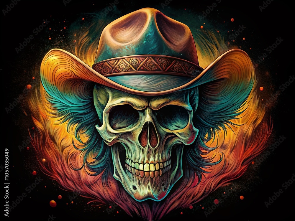 Cowboy Skull Graphic with Hand Drawing Style for T-Shirts and Posters Cowboy Skull Graphic with Hand Drawing Style for T-Shirts and Posters