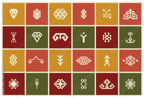 Traditional Turkish carpet and rug patterns. Anatolian motifs symbolizing fertility.