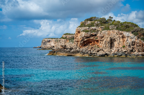 Coast of Mallorca near Calo des Moro beach, cliffs at the sea, majorca spain