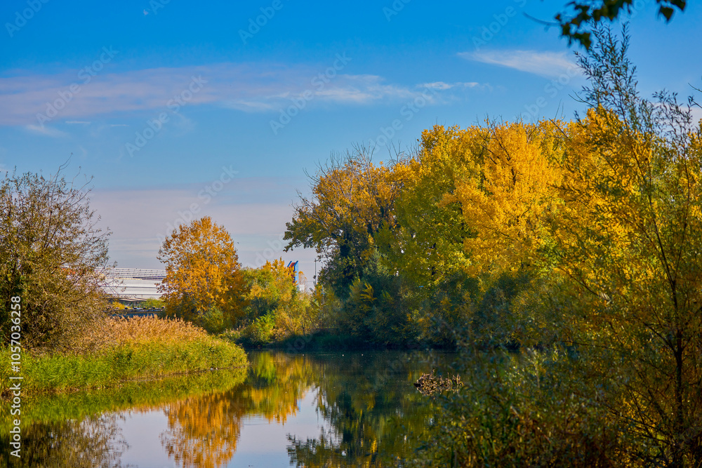 beautiful autumn landscape on a river on a sunny day beautiful autumn landscape on a river on a sunny day