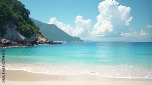 Serene coastline with turquoise waters and smooth sandy shore