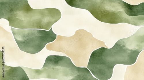abstract shapes  green and beige color palette  