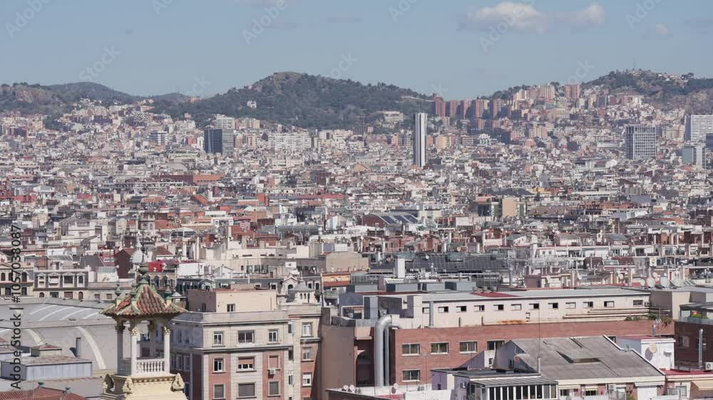 Barcelona buildings skyline with some famous landmarks on a summer sunny day.