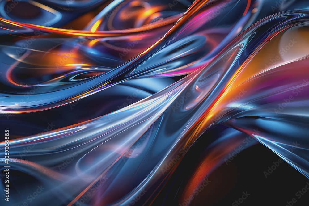 Abstract ribbon waves glass shape with a dark background, . Abstract ribbon waves glass shape with a dark background, .