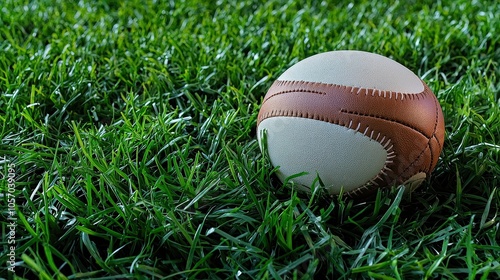 Rugby Ball Resting on Vibrant Green Grass