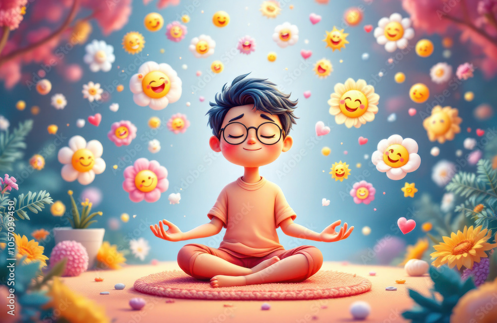 Boy Meditating in a Garden of Smiles Boy Meditating in a Garden of Smiles