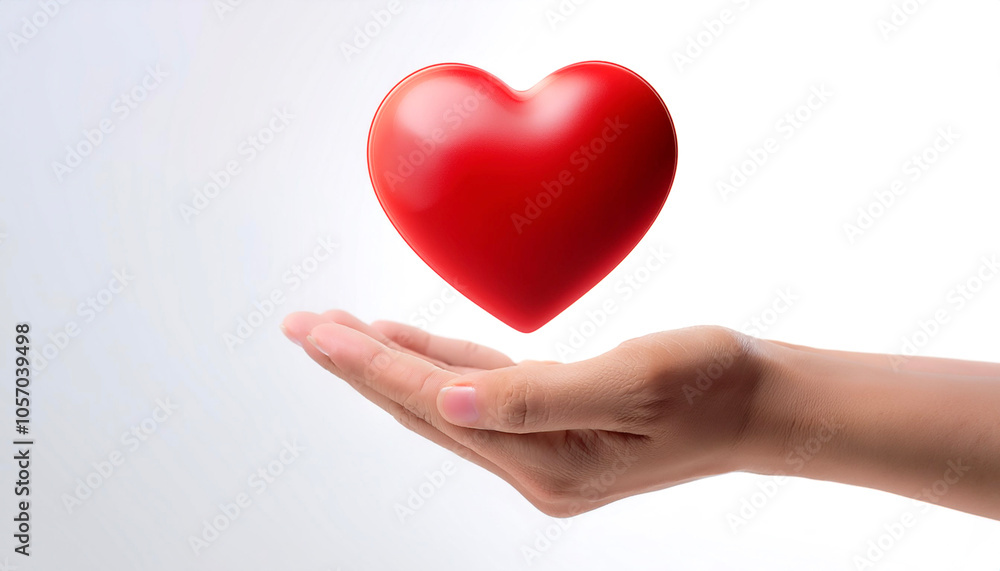 hand holding red heart love floating or flying isolated white background hand holding red heart love floating or flying isolated white background