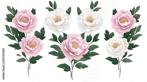 Elegant Floral Arrangement of Peonies and Leaves