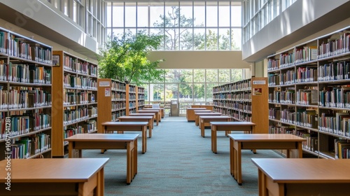 Wallpaper Mural Spacious library with tall shelves, reading tables, and group study areas, supporting collaborative learning Torontodigital.ca