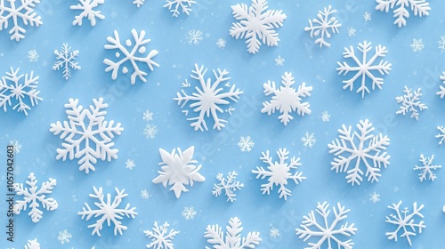 Blue Winter WonderlandFrosty blue background filled with intricate, sparkling snowflakes of varying sizes, evoking a serene winter night under a clear, cold sky.