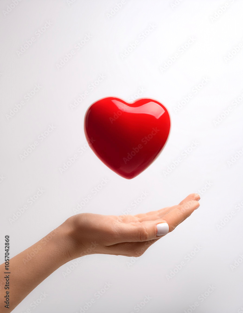hand holding red heart love floating or flying isolated white background hand holding red heart love floating or flying isolated white background
