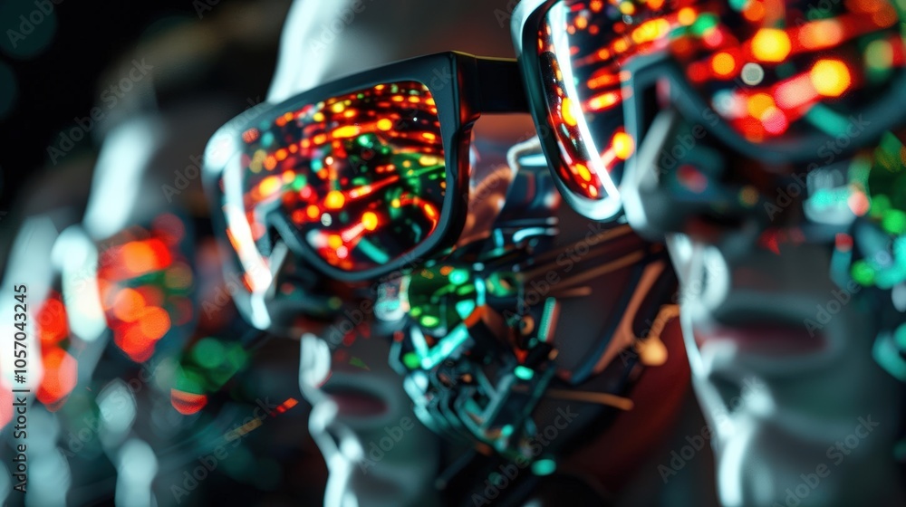 A Close-up Shot of a Futuristic group of individuals with vibrant textures A Close-up Shot of a Futuristic group of individuals with vibrant textures