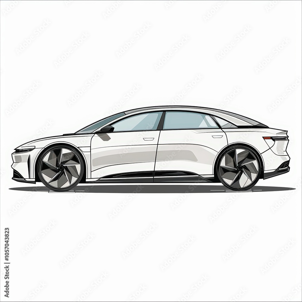 Fototapeta premium A cute cartoon Style ofA futuristic design of an electric luxury sedan