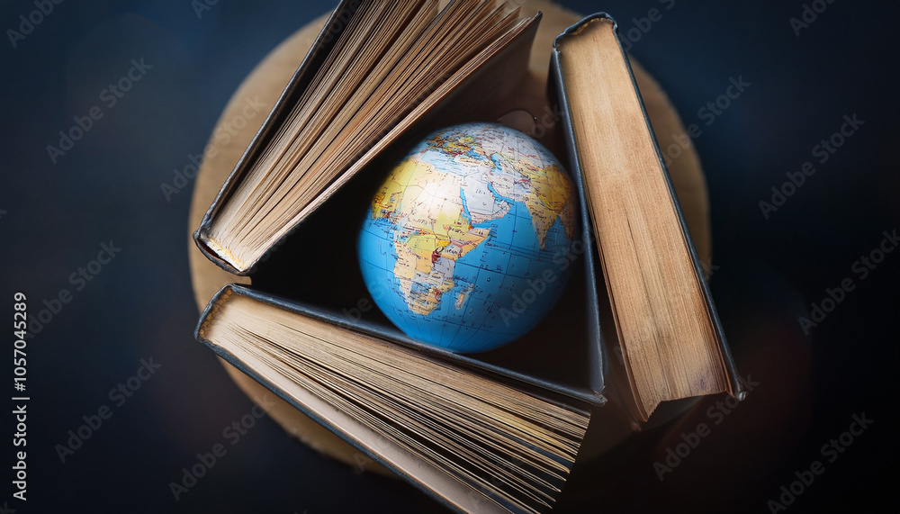 International Day of Education concept. World earth globe on book pages in round shape. International Day of Education concept. World earth globe on book pages in round shape.