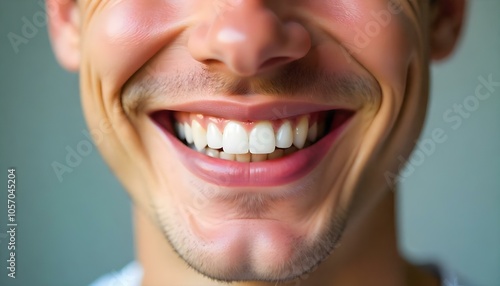 Man showing healthy gums and teeth, dental care and gum health with copy space