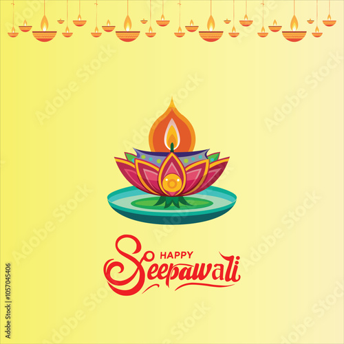 Happy Diwali festival poster, Diwali Sale banner, Diwali background design with lights, peacock, lanterns, candles and flowers. Vector illustration