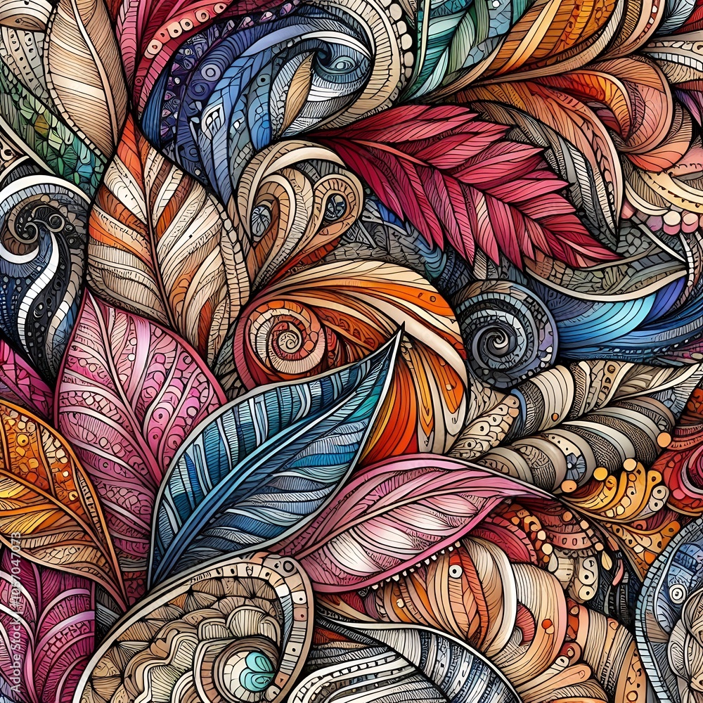 Abstract Floral leaf Feather zentangle Pattern with Intricate Details with Generative. Abstract Floral leaf Feather zentangle Pattern with Intricate Details with Generative.