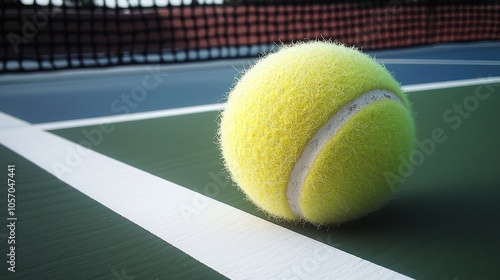 Bright Yellow Tennis Ball on Court Surface