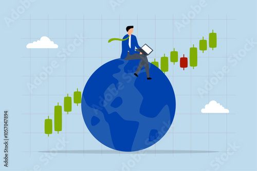 Global stock market, Intelligent business investor trades on laptop worldwide using financial chart. 