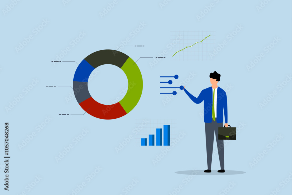 Investment portfolio adjustment, businessman fund manager adjusts his portfolio pie chart based on the concept of inflation and interest rates. Investment portfolio adjustment, businessman fund manager adjusts his portfolio pie chart based on the concept of inflation and interest rates.